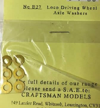 Craftsman: OO Gauge: Driving Wheel Axle Washers 0.015'' Brass - Set of 6