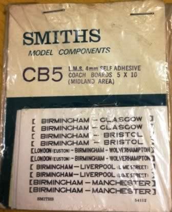 Smiths Model Components: OO Gauge: Self Adhesive Coach Boards (Midland area)