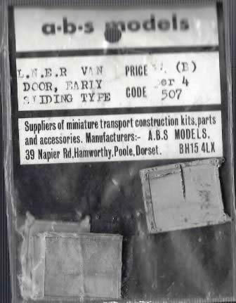 A B S Models: OO Gauge: LNER Van Door - Early Sliding Type
