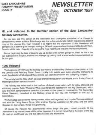 East Lancashire Railway Society Newsletter - October 1997