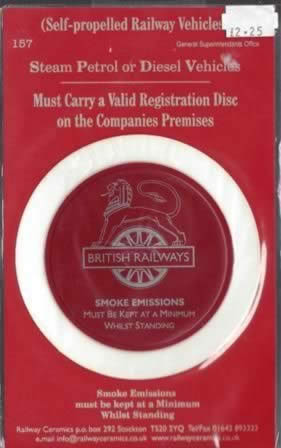 Railway Ceramics: Disc Holder: BR Lion & Wheel Maroon Tax Disc Holder