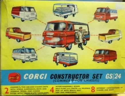 Corgi: Constructor Set: Milk Float With Crates And Milkman, Pick Up With Bench Seat, Van And Ambulance