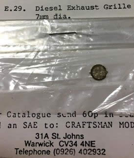 Craftsman: OO Gauge: BR Exhaust Grille 7mm Diameter. Please note: This pack contains only 1 grille