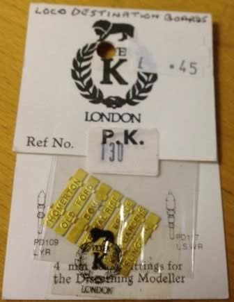 Peter K fittings: OO Gauge: Loco Destination Boards