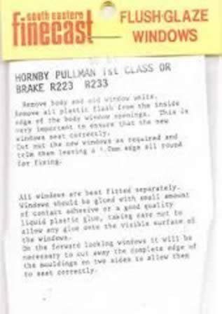 South Eastern Finecast: OO Gauge: Hornby Pullman 1st Class Or Brake Windows