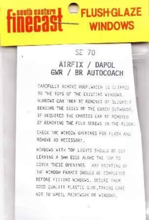 South Eastern Finecast: OO Gauge: Airfix/Dapol GWR/BR Autocoach Windows