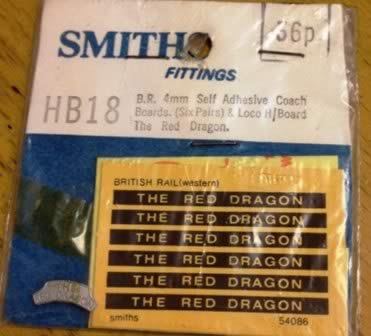Smiths Model Components: OO Gauge: Self Adhesive Coach Boards & Loco H/board The Red Dragon