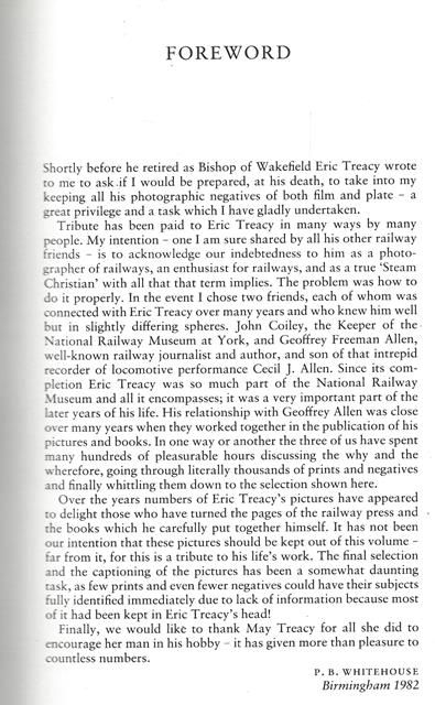 Eric Treacy - Railway Photographer (Compiled by G Freeman Allen, General Editor P B Whitehouse ARPS, Introduction by Dr J A Coiley)